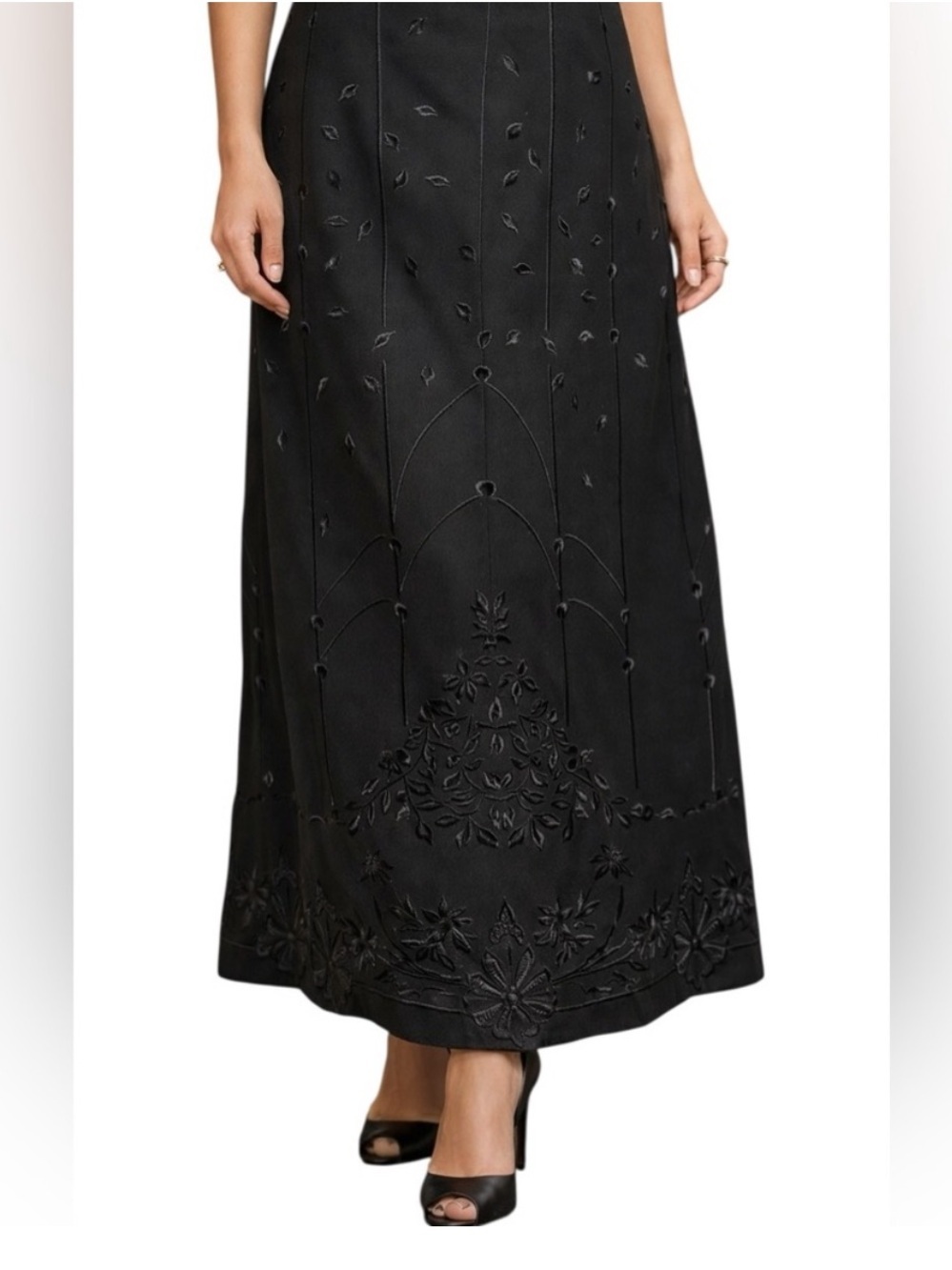 Talbots Black Wool Floral Embroidered Cottagecore Maxi Skirt